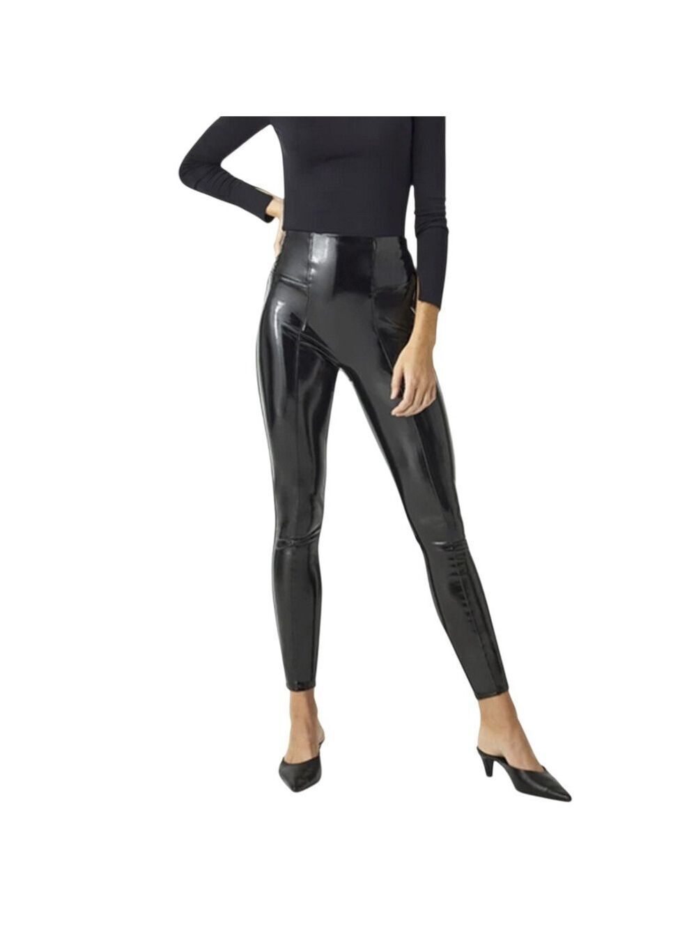 Spanx Faux Patent Leather Leggings In Black Sz S